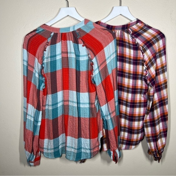 Anthropologie Pilcro Womens lot of 2 Plaid Flannel Ruffle Blouse Button Up Small - Picture 8 of 15